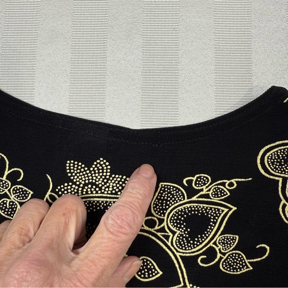 es•se Black Tunic Top Heart Pattern Button Front Small Knit VTG 90s Esse - Picture 13 of 14